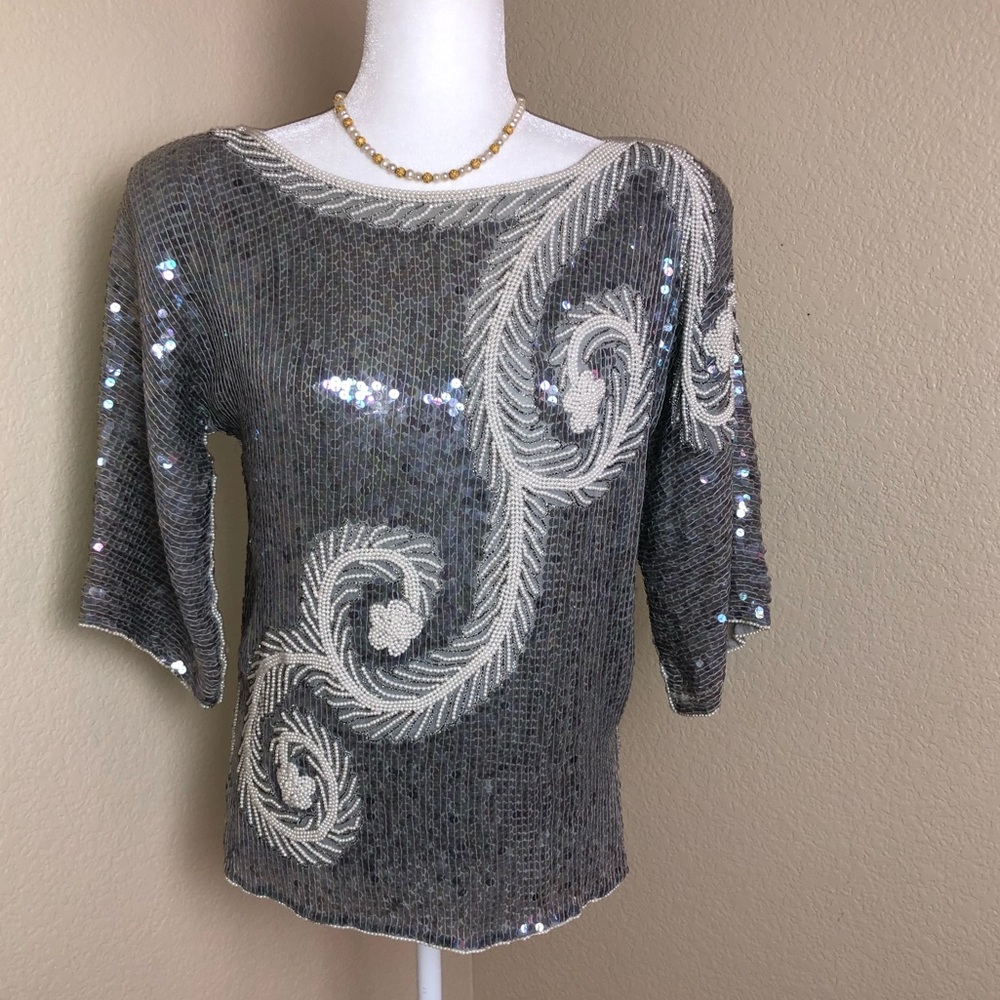 Dominique Evening 100% Silk Vintage Sequin Beaded